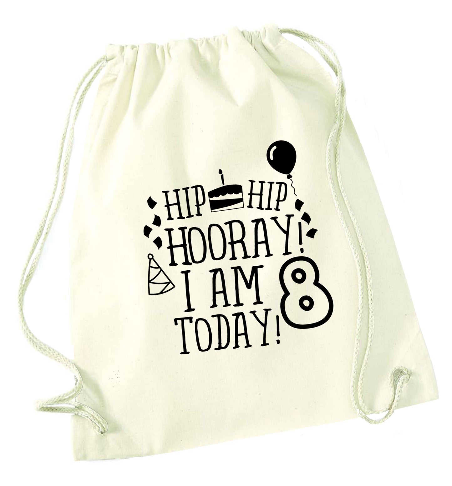 Hip hip hooray I am 8 today! natural drawstring bag