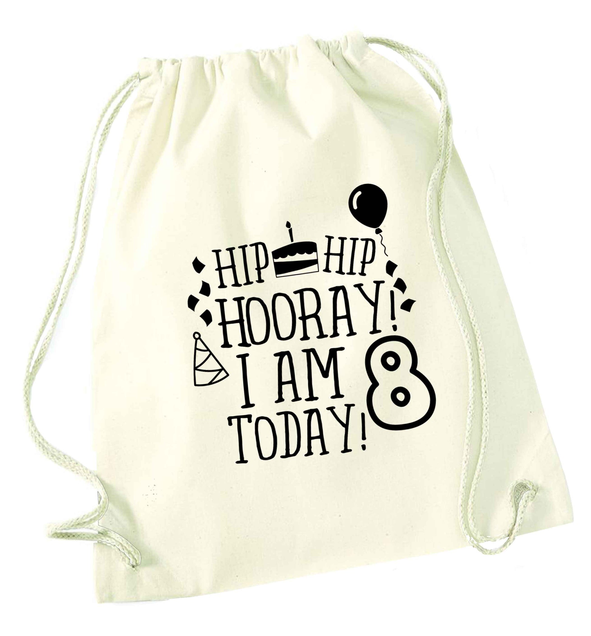 Hip hip hooray I am 8 today! natural drawstring bag