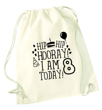 Hip hip hooray I am 8 today! natural drawstring bag