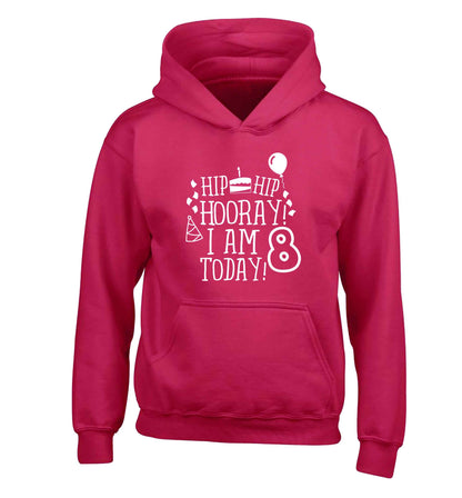 Hip hip hooray I am 8 today! children's pink hoodie 12-13 Years