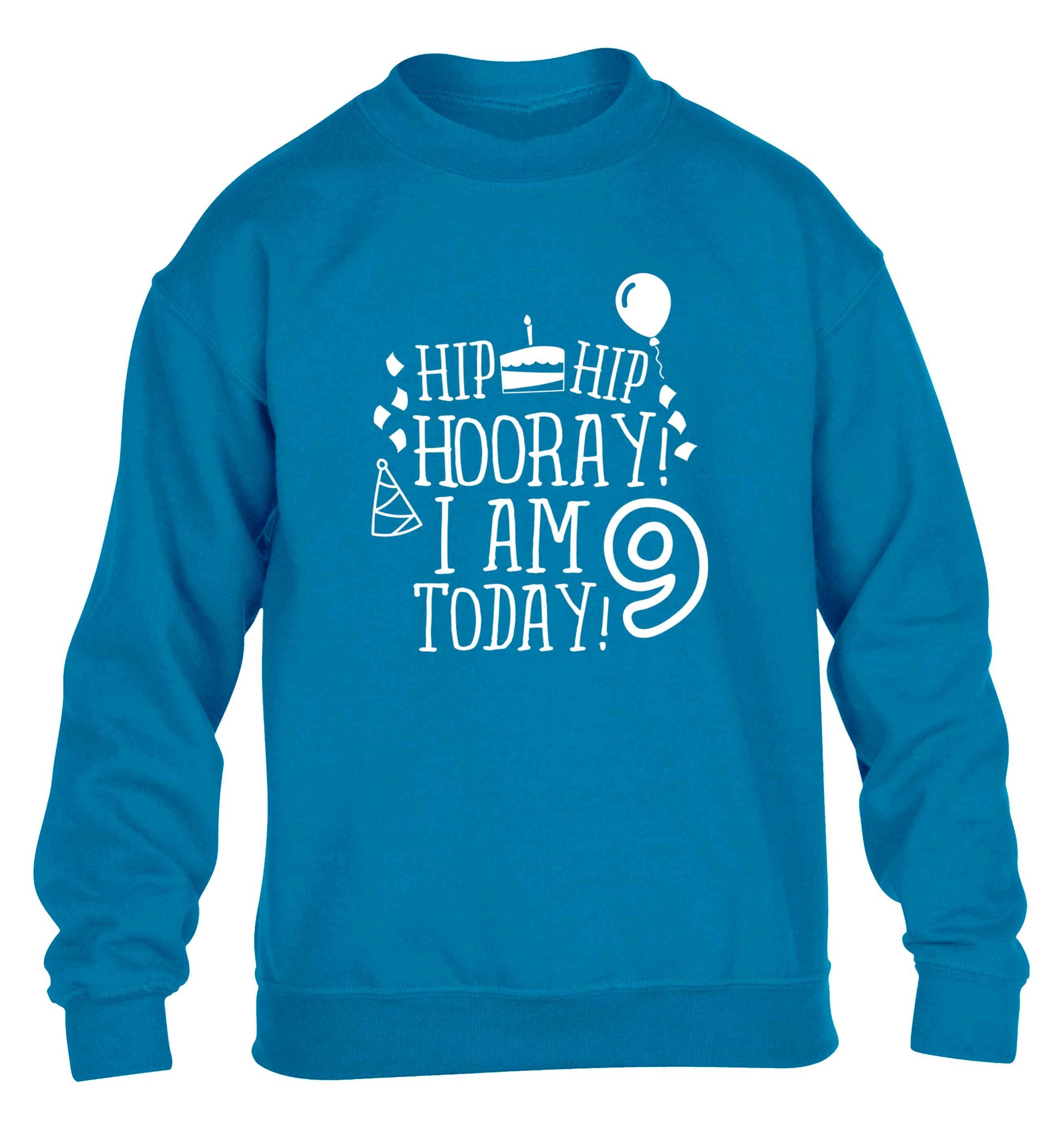 Hip hip hooray I am 9 today! children's blue sweater 12-13 Years