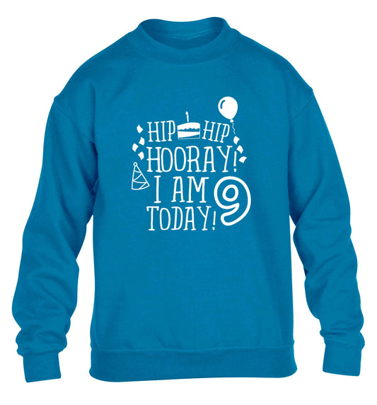 Hip hip hooray I am 9 today! children's blue sweater 12-13 Years