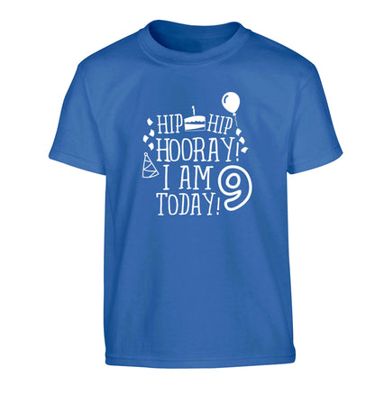 Hip hip hooray I am 9 today! Children's blue Tshirt 12-13 Years