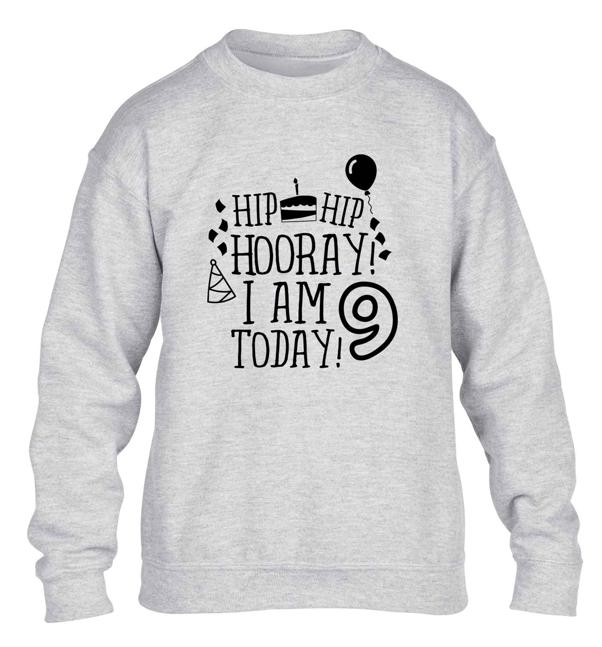 Hip hip hooray I am 9 today! children's grey sweater 12-13 Years