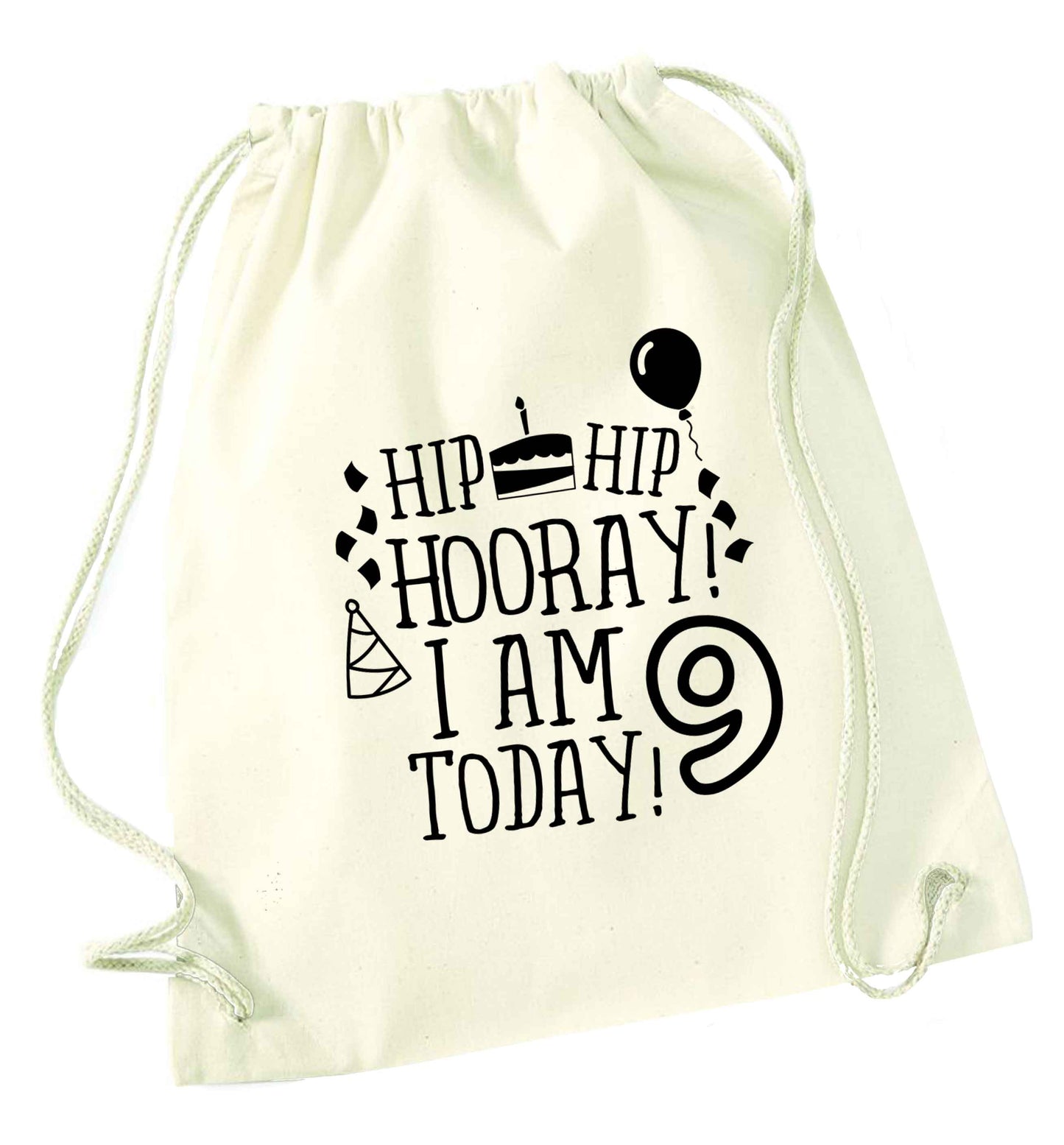 Hip hip hooray I am 9 today! natural drawstring bag