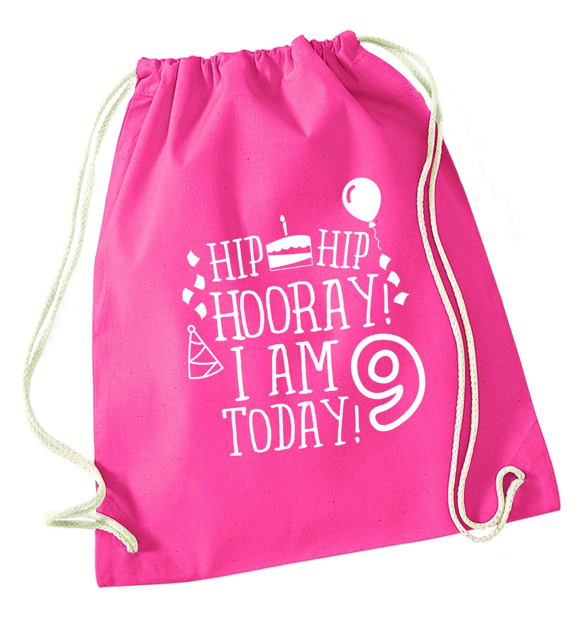 Hip hip hooray I am 9 today! pink drawstring bag