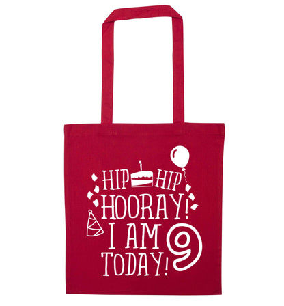 Hip hip hooray I am 9 today! red tote bag
