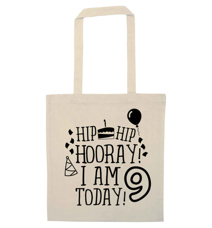 Hip hip hooray I am 9 today! natural tote bag