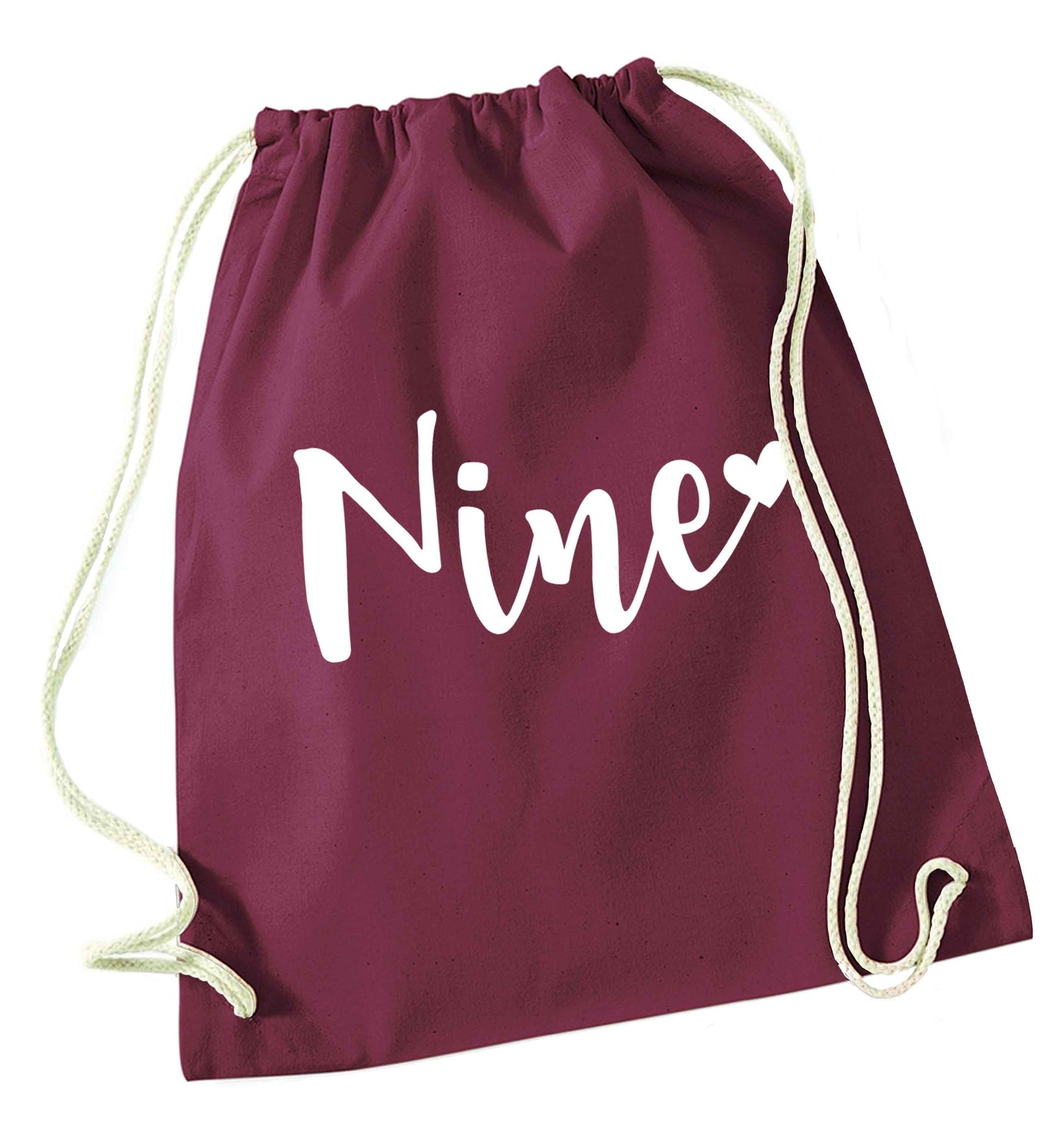 Nine and heart maroon drawstring bag