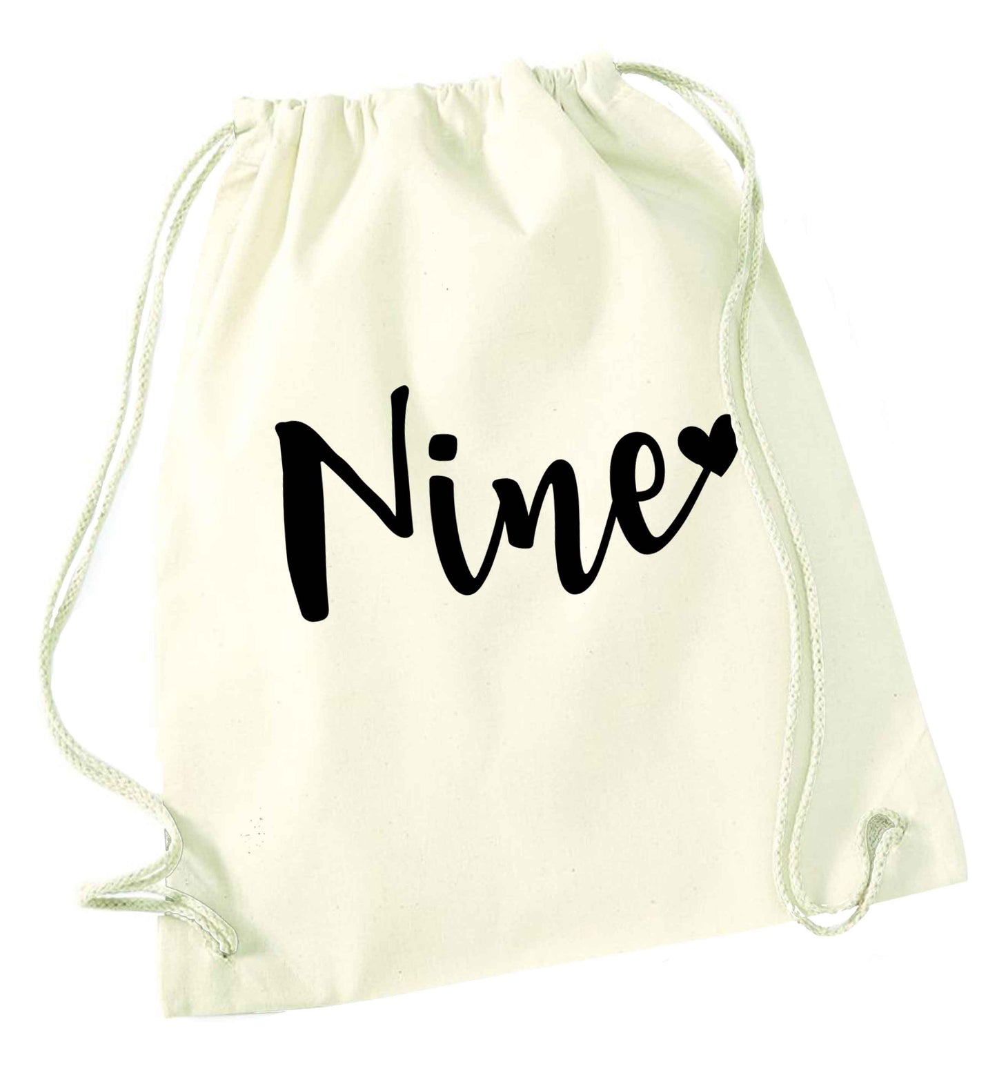 Nine and heart natural drawstring bag