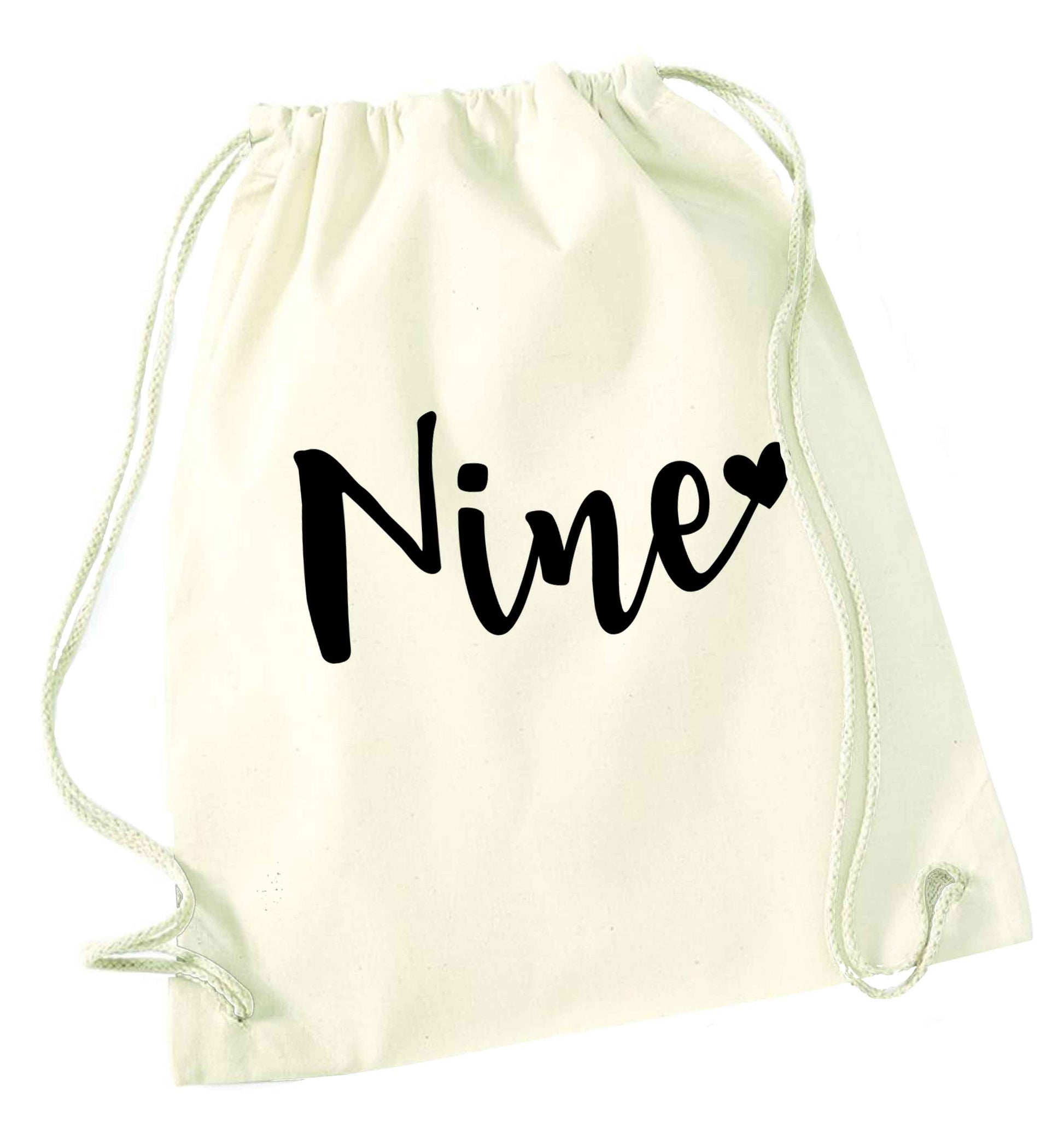 Nine and heart natural drawstring bag