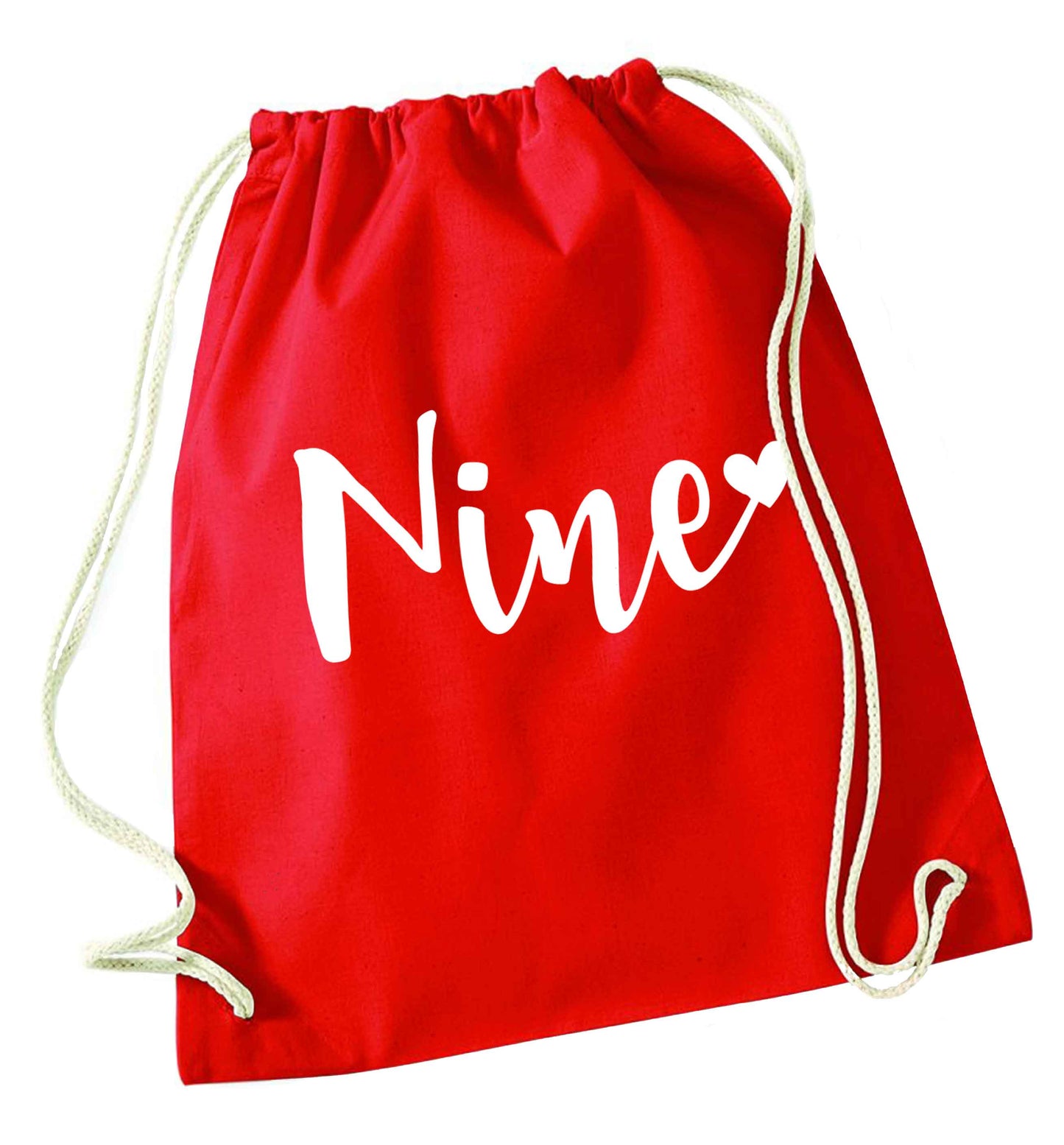 Nine and heart red drawstring bag 