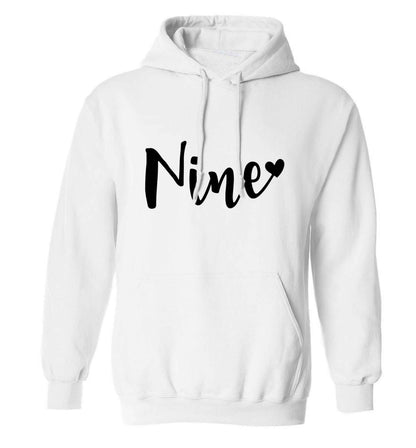 Nine and heart adults unisex white hoodie 2XL