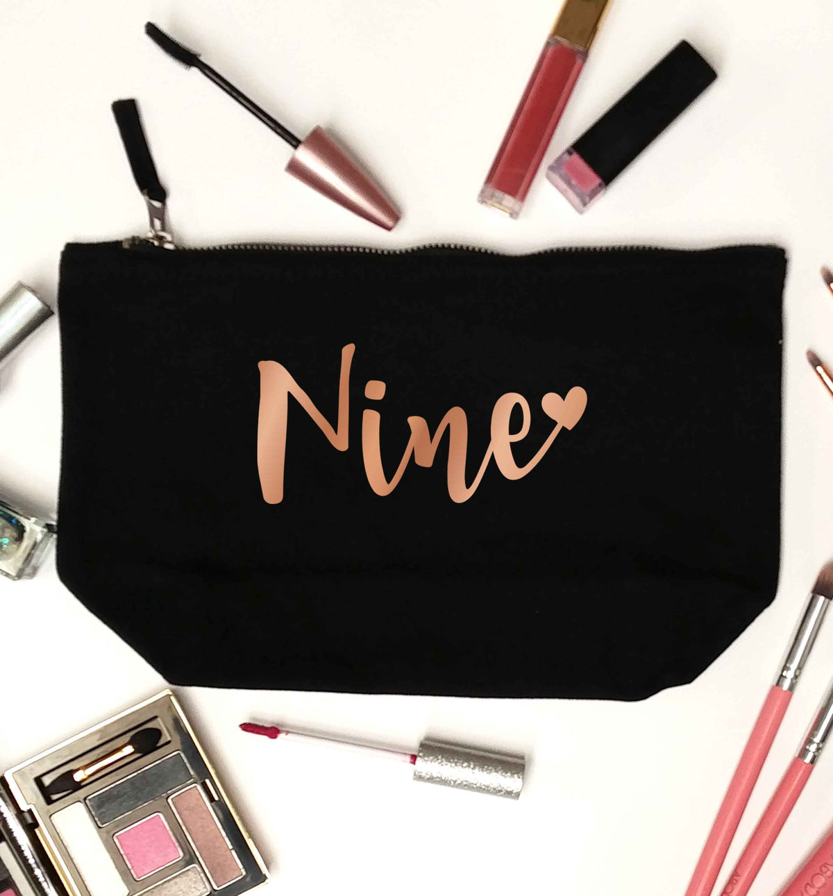 Rose gold nine black makeup bag