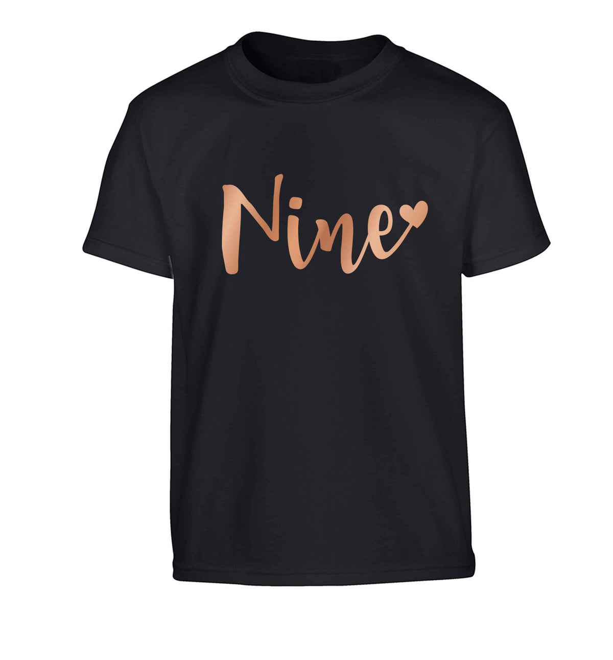 Rose gold nine Children's black Tshirt 12-13 Years