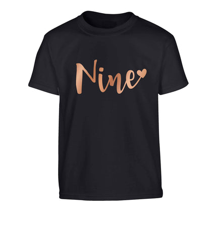 Rose gold nine Children's black Tshirt 12-13 Years