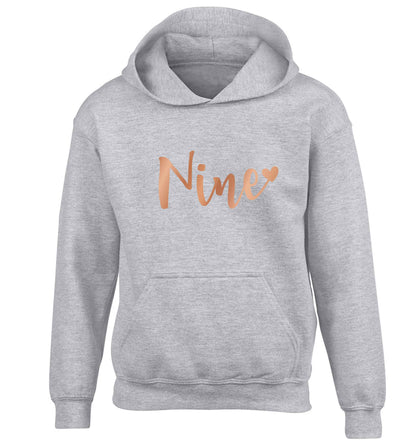 Rose gold nine children's grey hoodie 12-13 Years