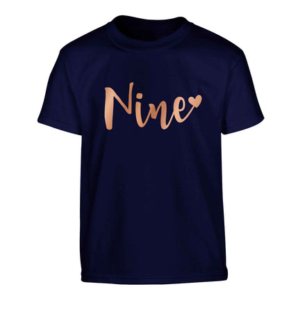 Rose gold nine Children's navy Tshirt 12-13 Years