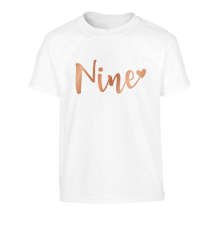 Rose gold nine Children's white Tshirt 12-13 Years