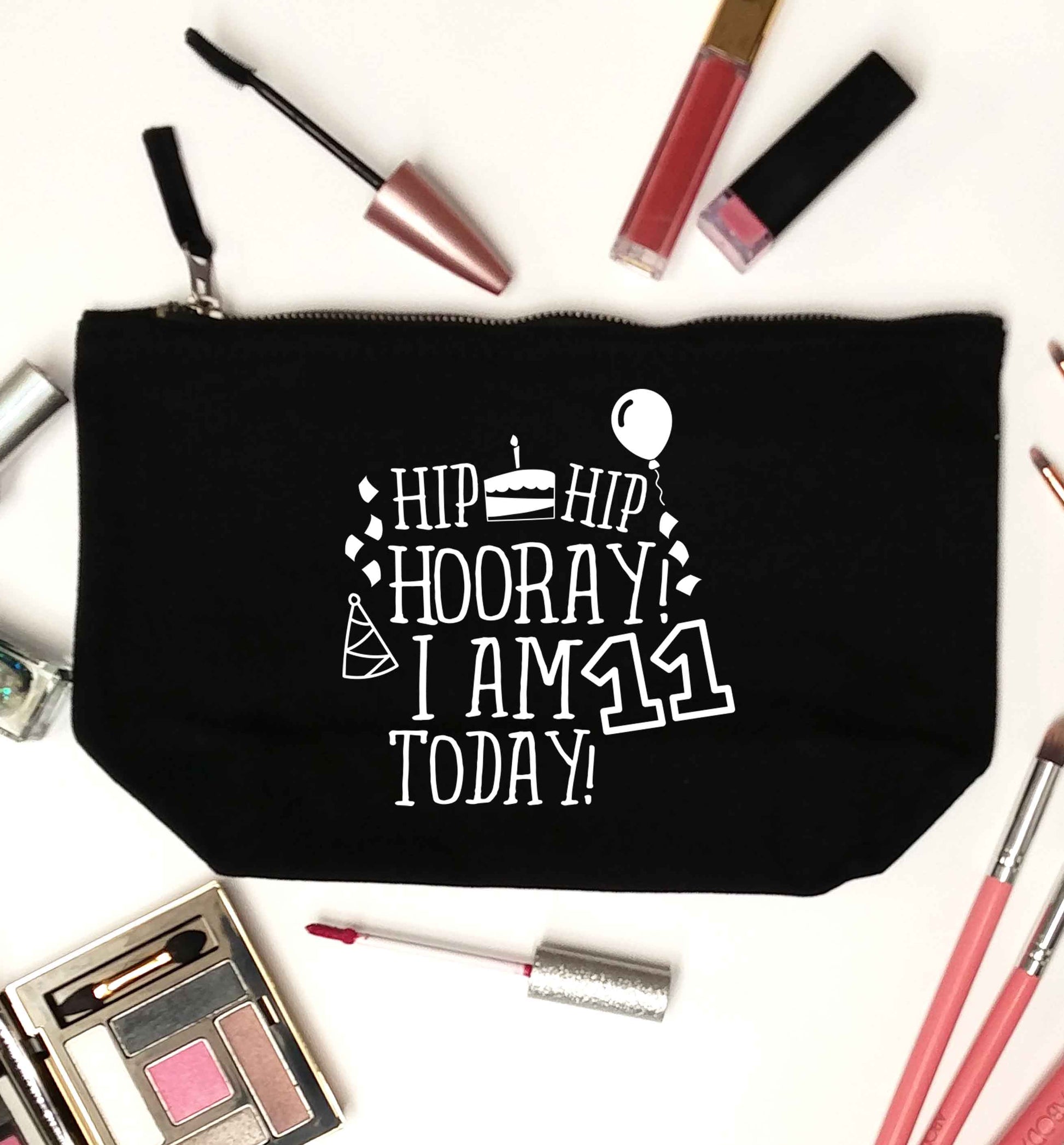 Hip hip hooray I am eleven today! black makeup bag