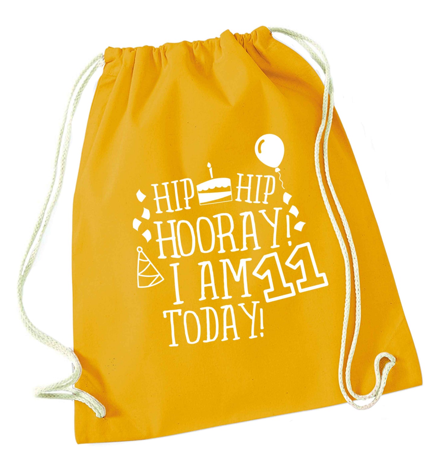 Hip hip hooray I am eleven today! mustard drawstring bag
