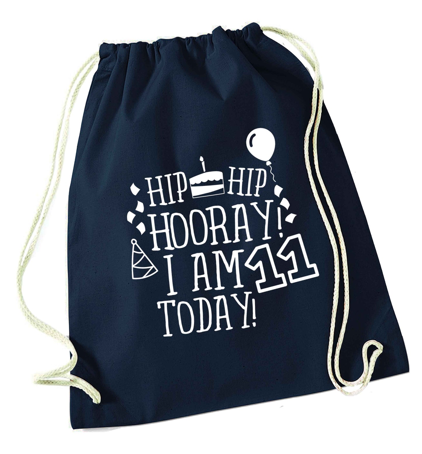 Hip hip hooray I am eleven today! navy drawstring bag