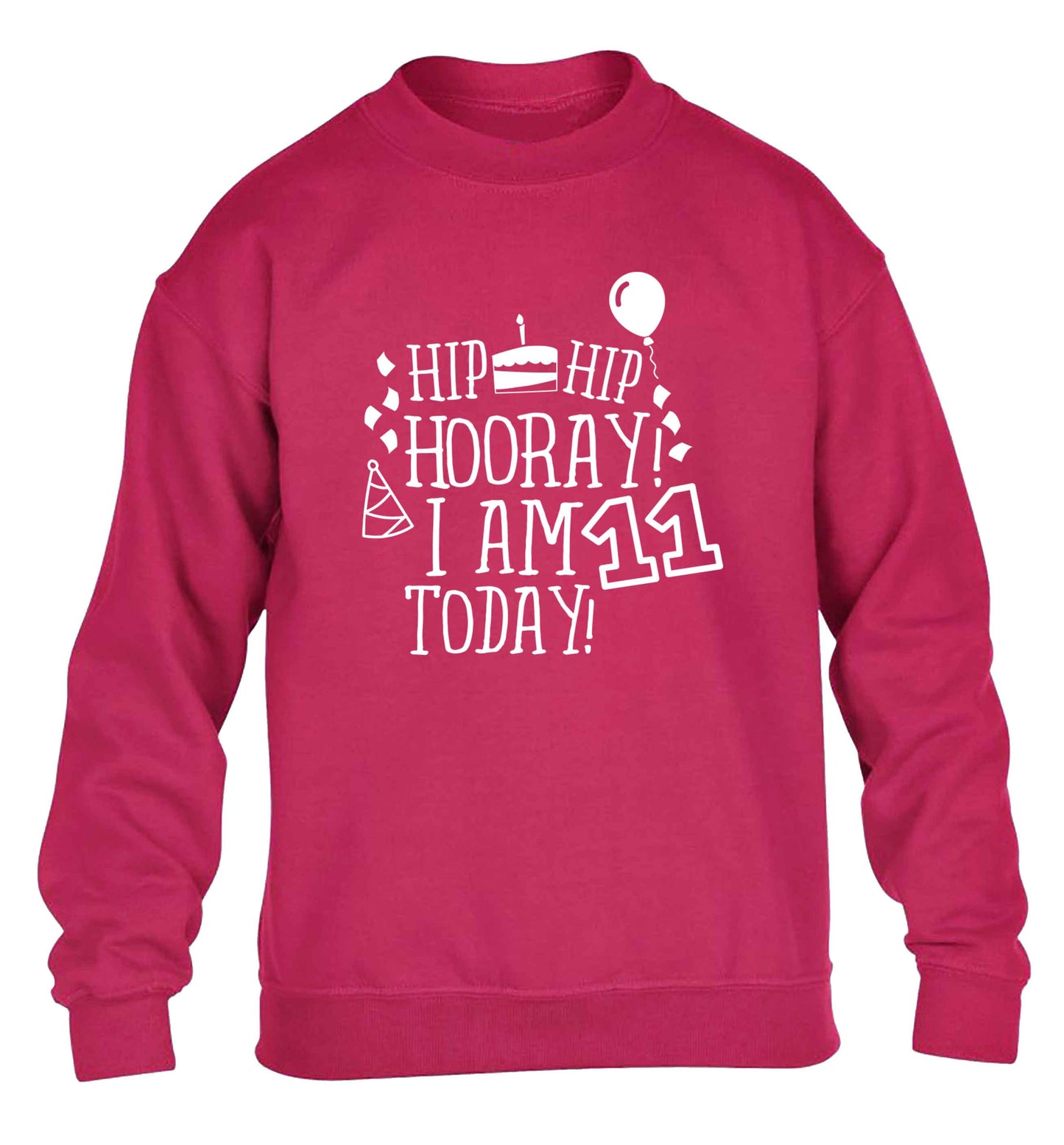 Hip hip hooray I am eleven today! children's pink sweater 12-13 Years