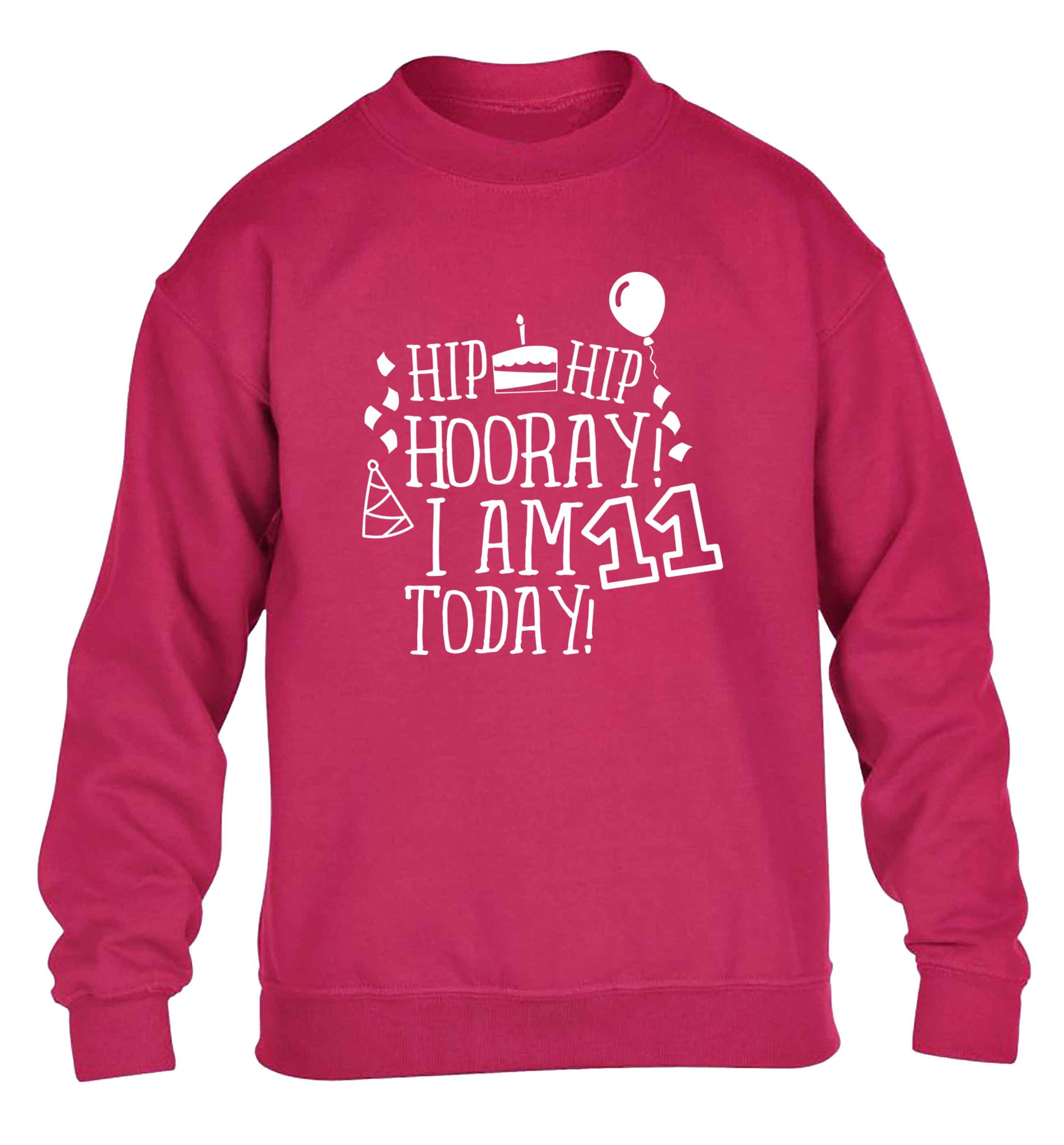 Hip hip hooray I am eleven today! children's pink sweater 12-13 Years