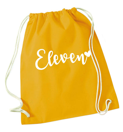 Eleven and heart! mustard drawstring bag