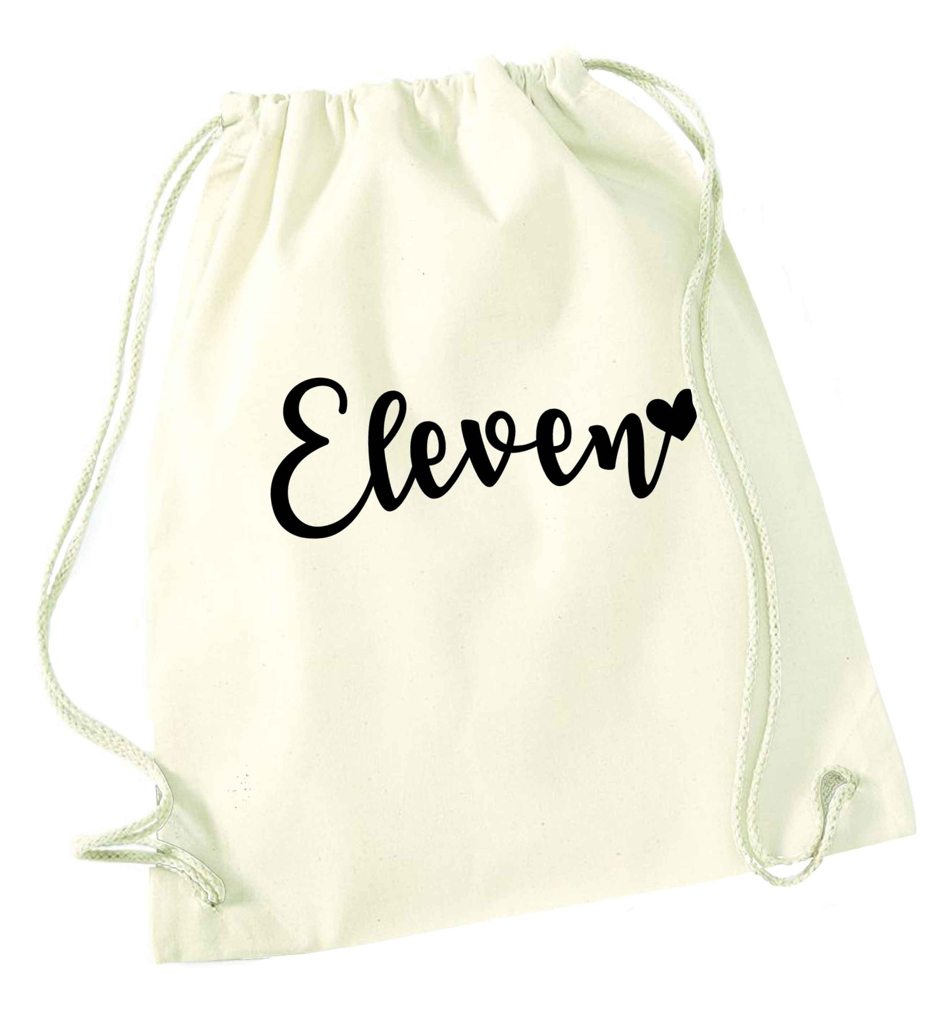 Eleven and heart! natural drawstring bag