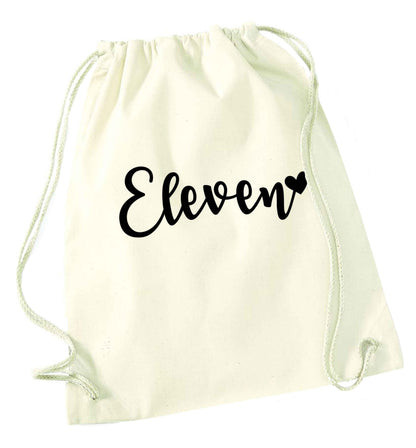 Eleven and heart! natural drawstring bag