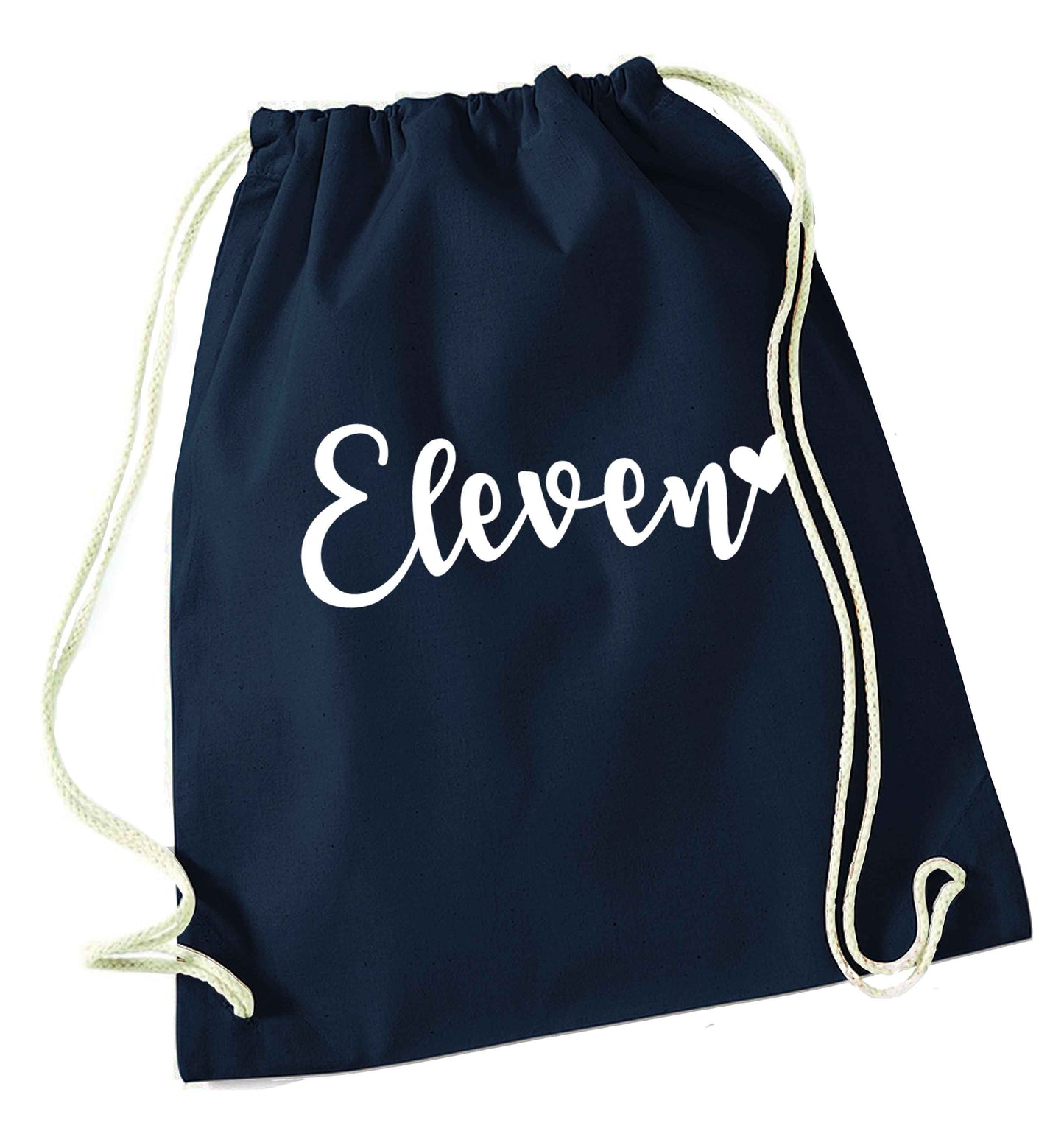 Eleven and heart! navy drawstring bag