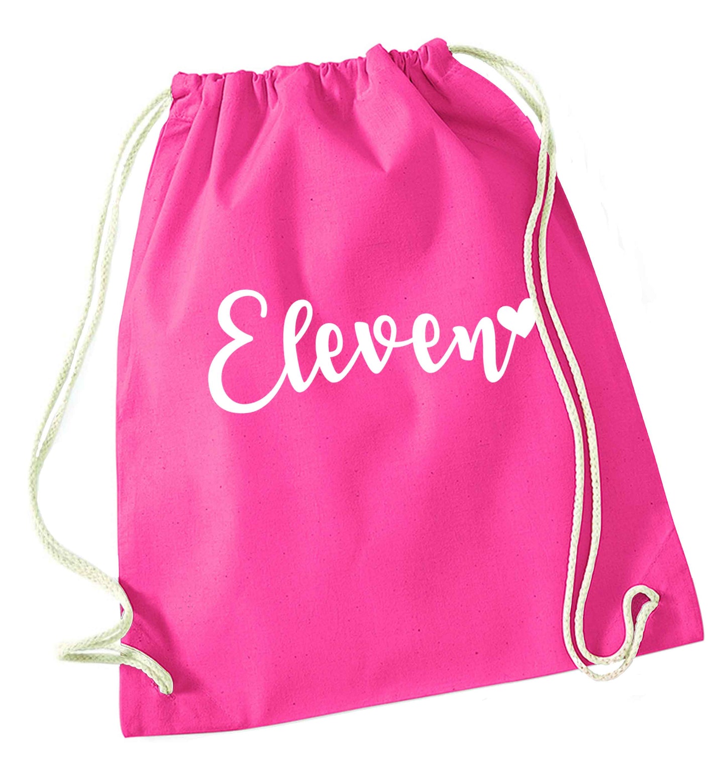 Eleven and heart! pink drawstring bag