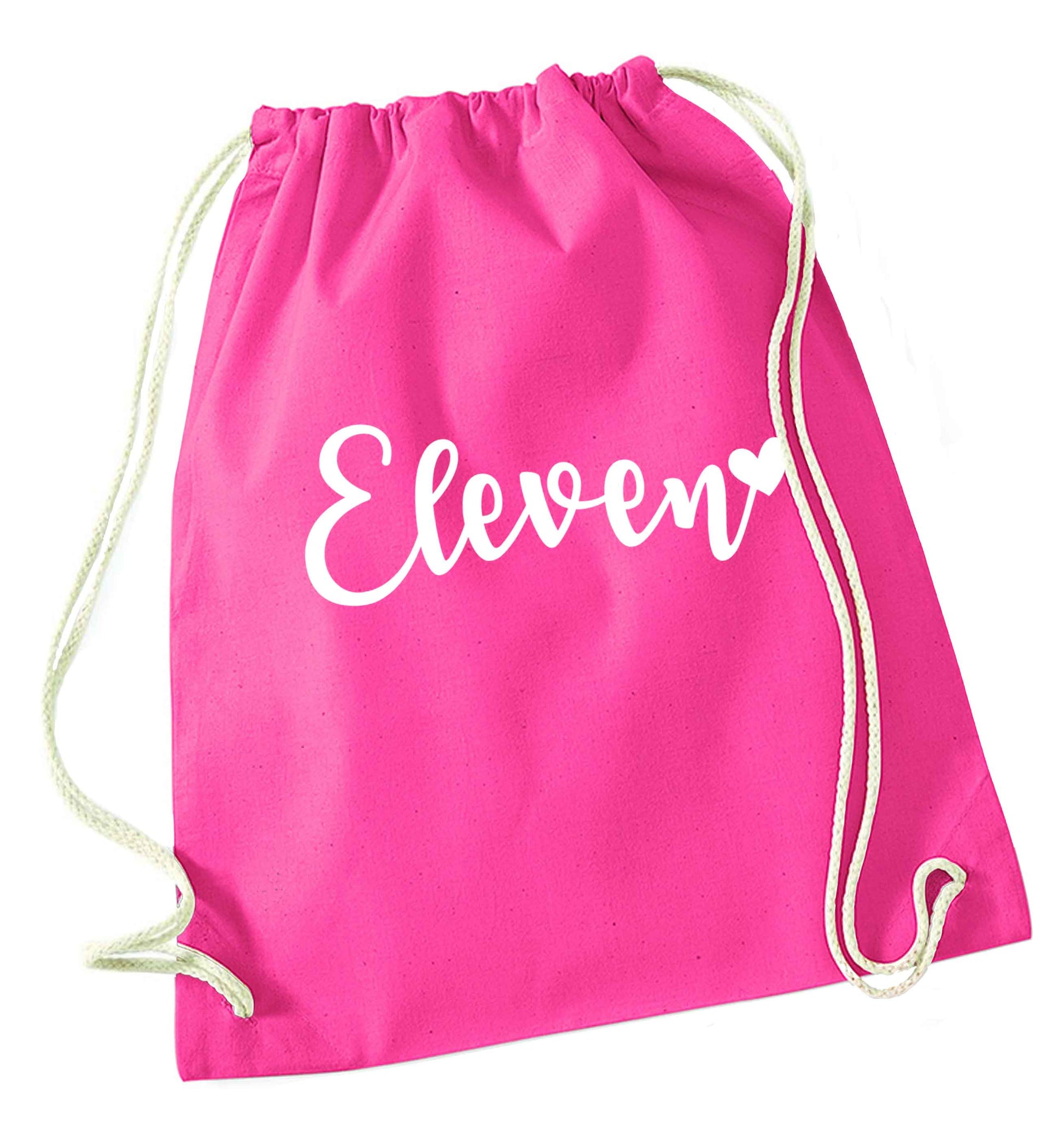 Eleven and heart! pink drawstring bag