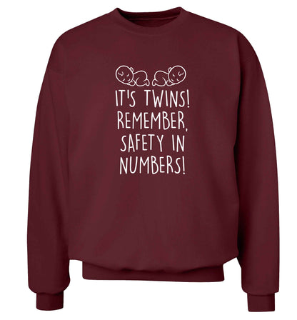 It's twins! Remember safety in numbers! adult's unisex maroon sweater 2XL