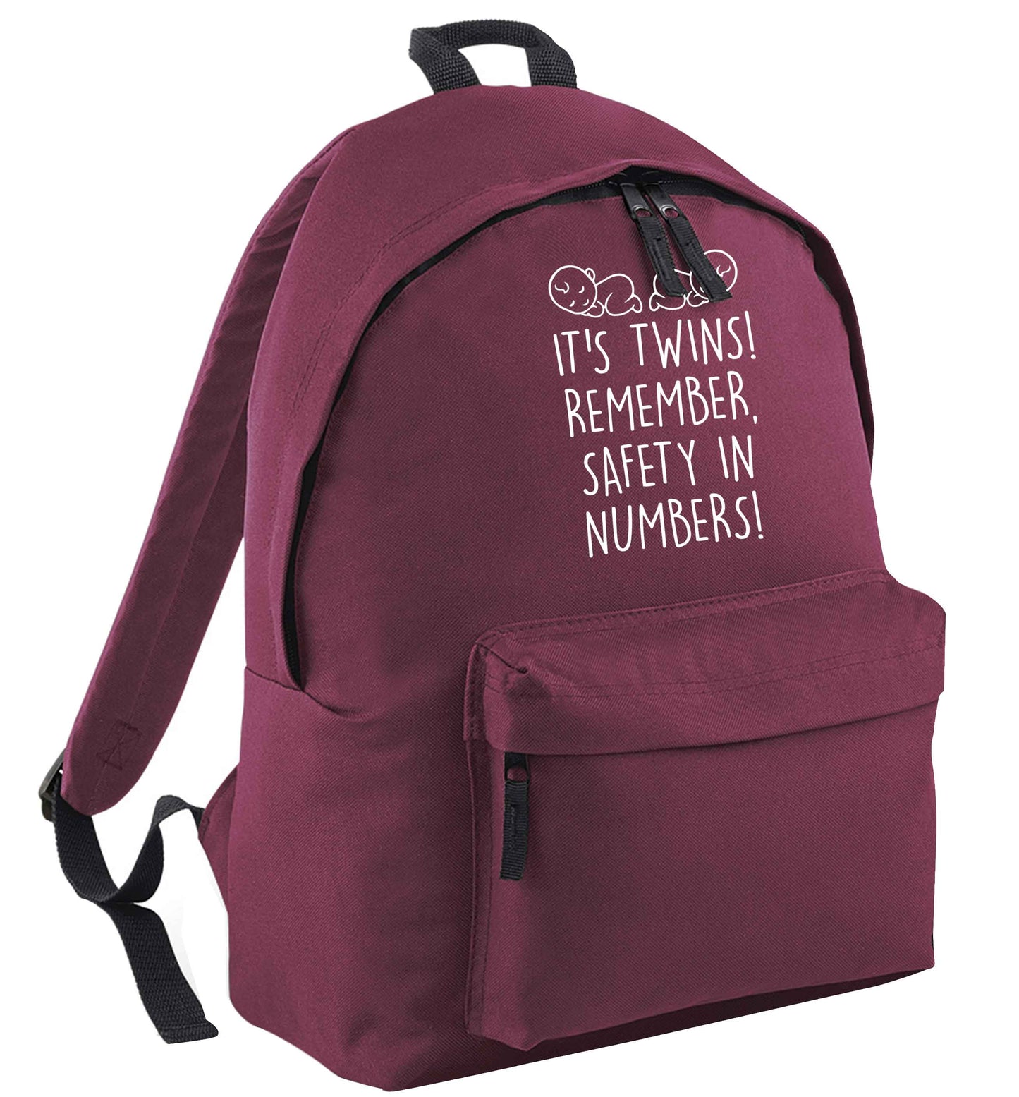 It's twins! Remember safety in numbers! maroon adults backpack