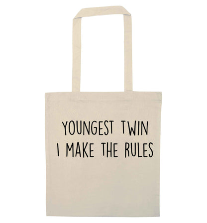 Youngest twin I make the rules natural tote bag