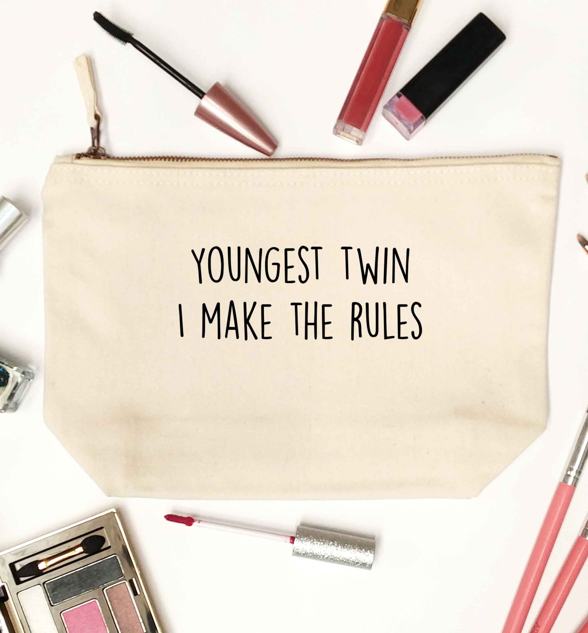 Youngest twin I make the rules natural makeup bag