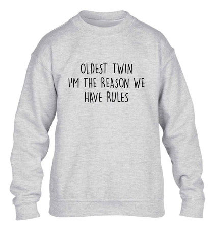 Oldest twin I'm the reason we have rules children's grey sweater 12-13 Years