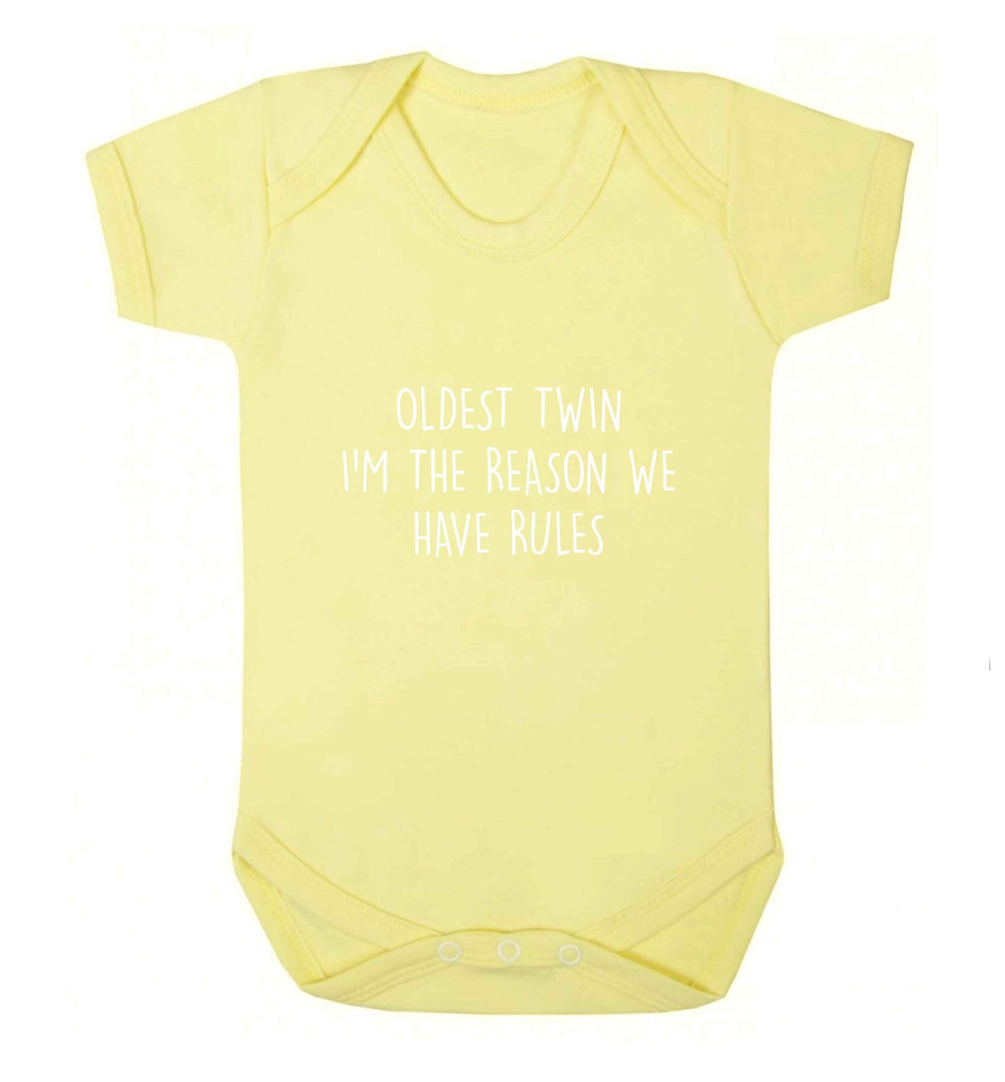 Oldest twin I'm the reason we have rules baby vest pale yellow 18-24 months