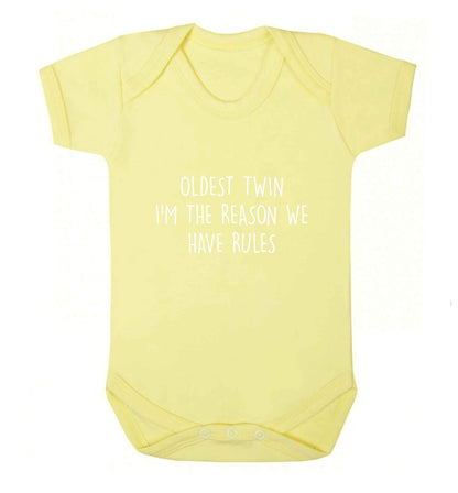 Oldest twin I'm the reason we have rules baby vest pale yellow 18-24 months