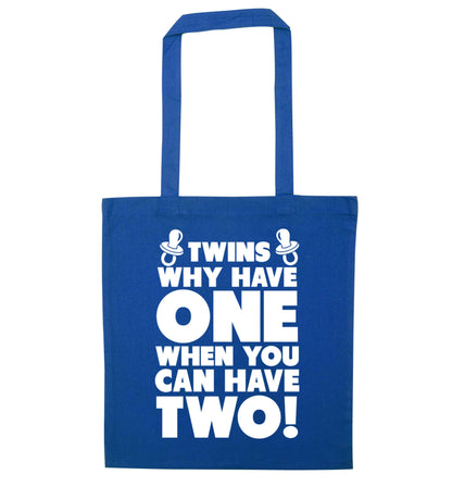 Twins why have one when you can have two blue tote bag