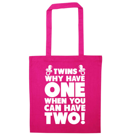 Twins why have one when you can have two pink tote bag