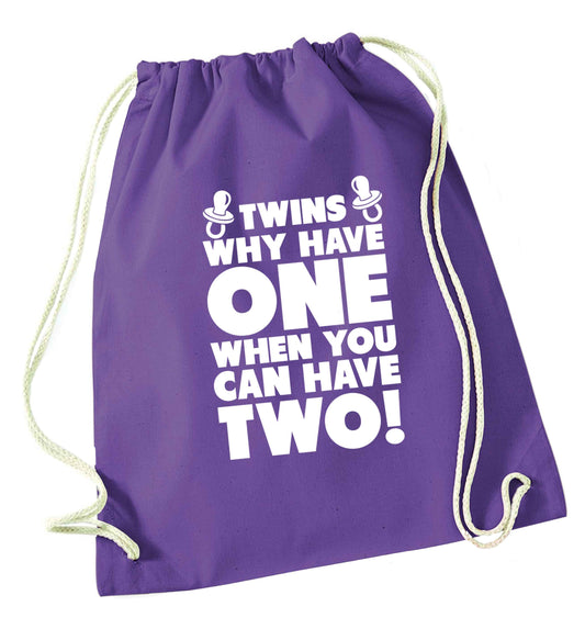 Twins why have one when you can have two purple drawstring bag