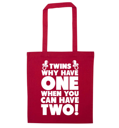 Twins why have one when you can have two red tote bag