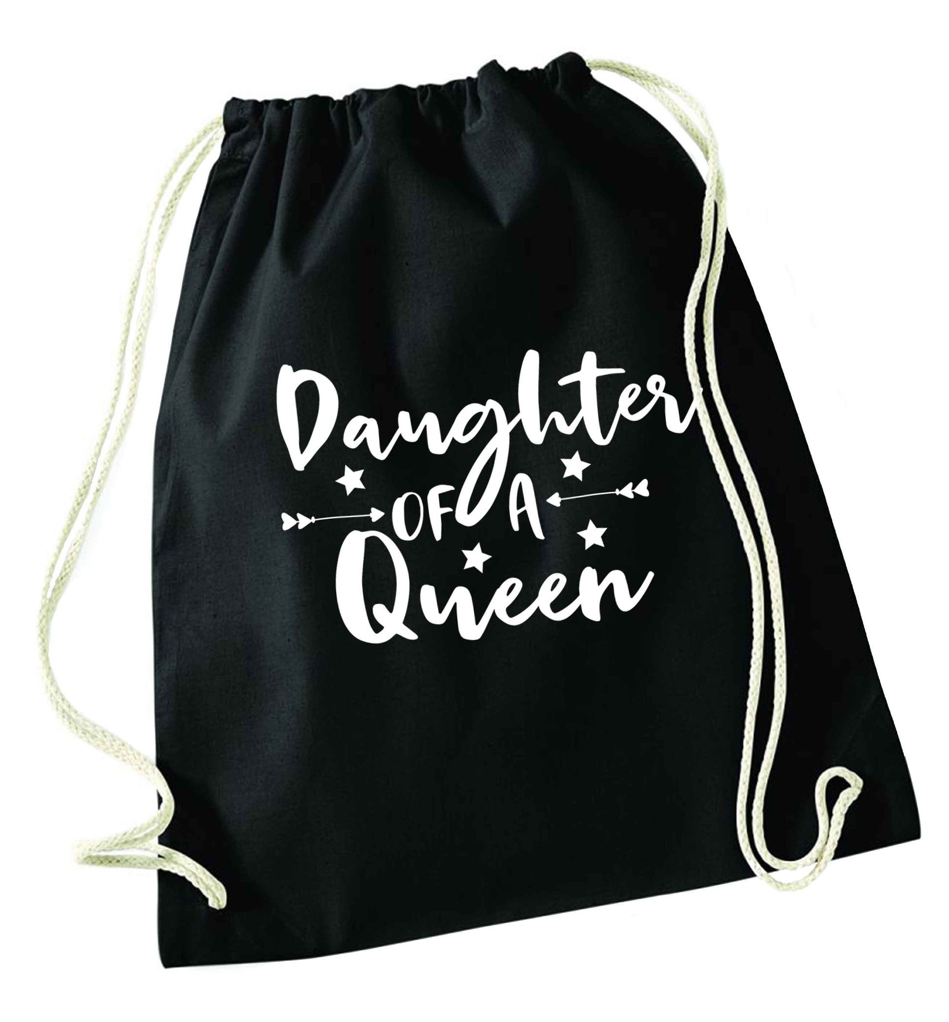 Daughter of a Queen black drawstring bag