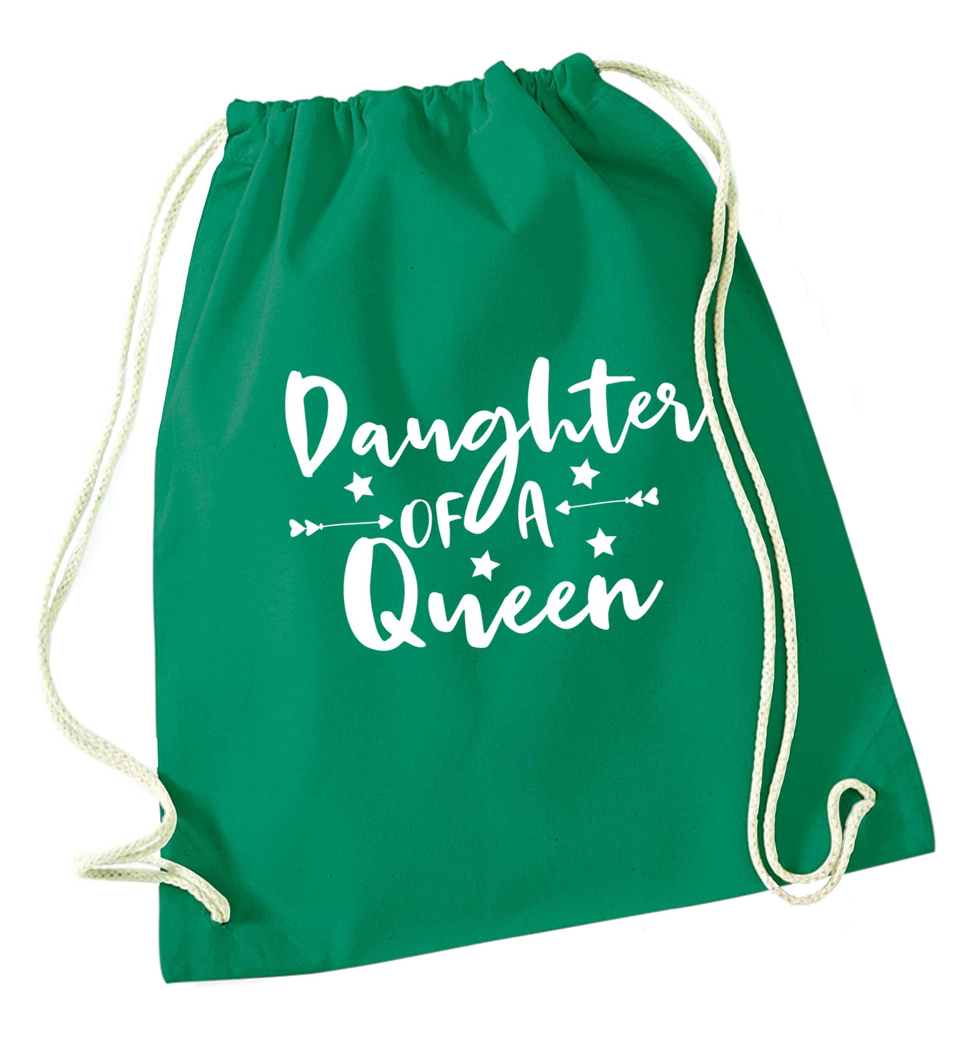 Daughter of a Queen green drawstring bag
