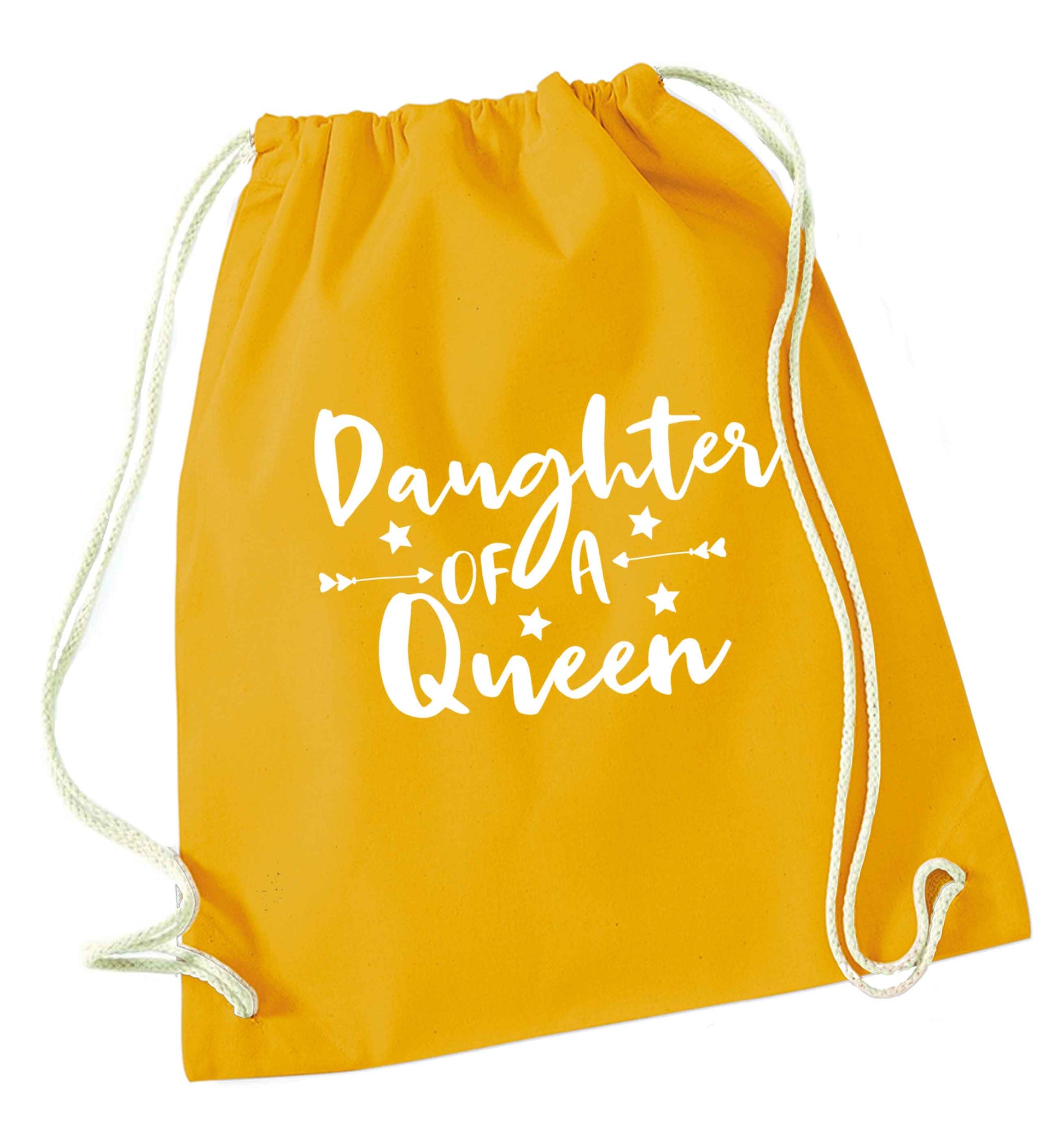 Daughter of a Queen mustard drawstring bag