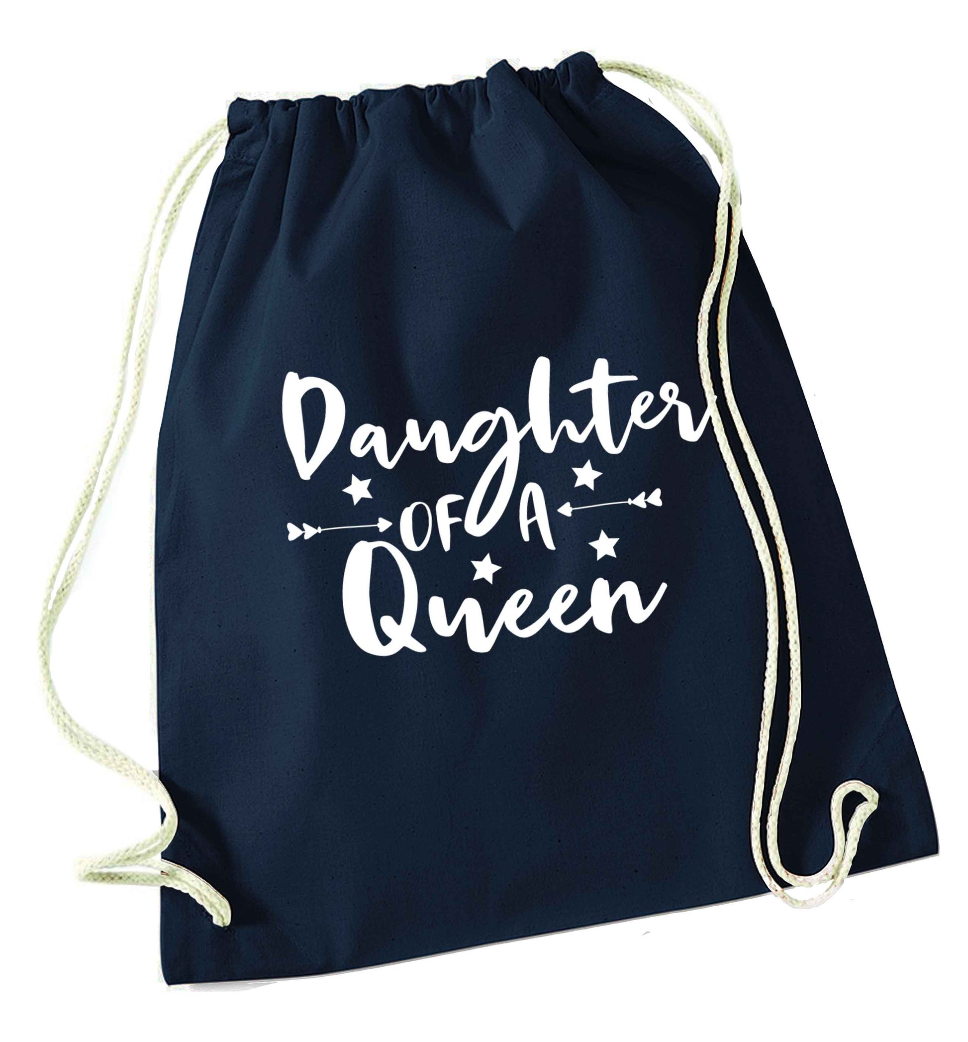 Daughter of a Queen navy drawstring bag