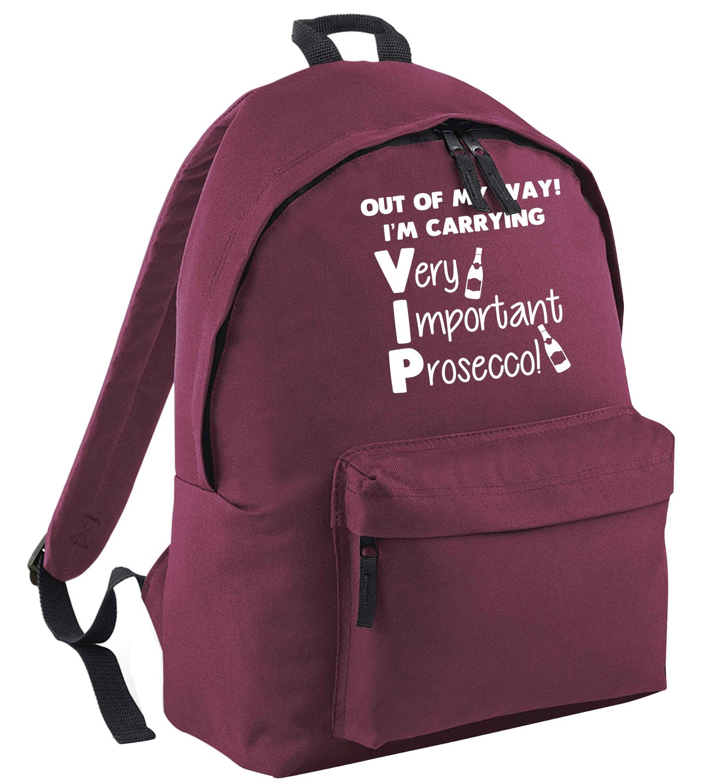 Out of my way I'm carrying very important prosecco! maroon adults backpack